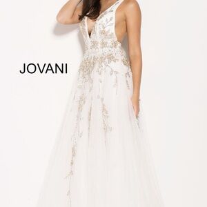 Jovani Ivory and Metallic Evening Dress